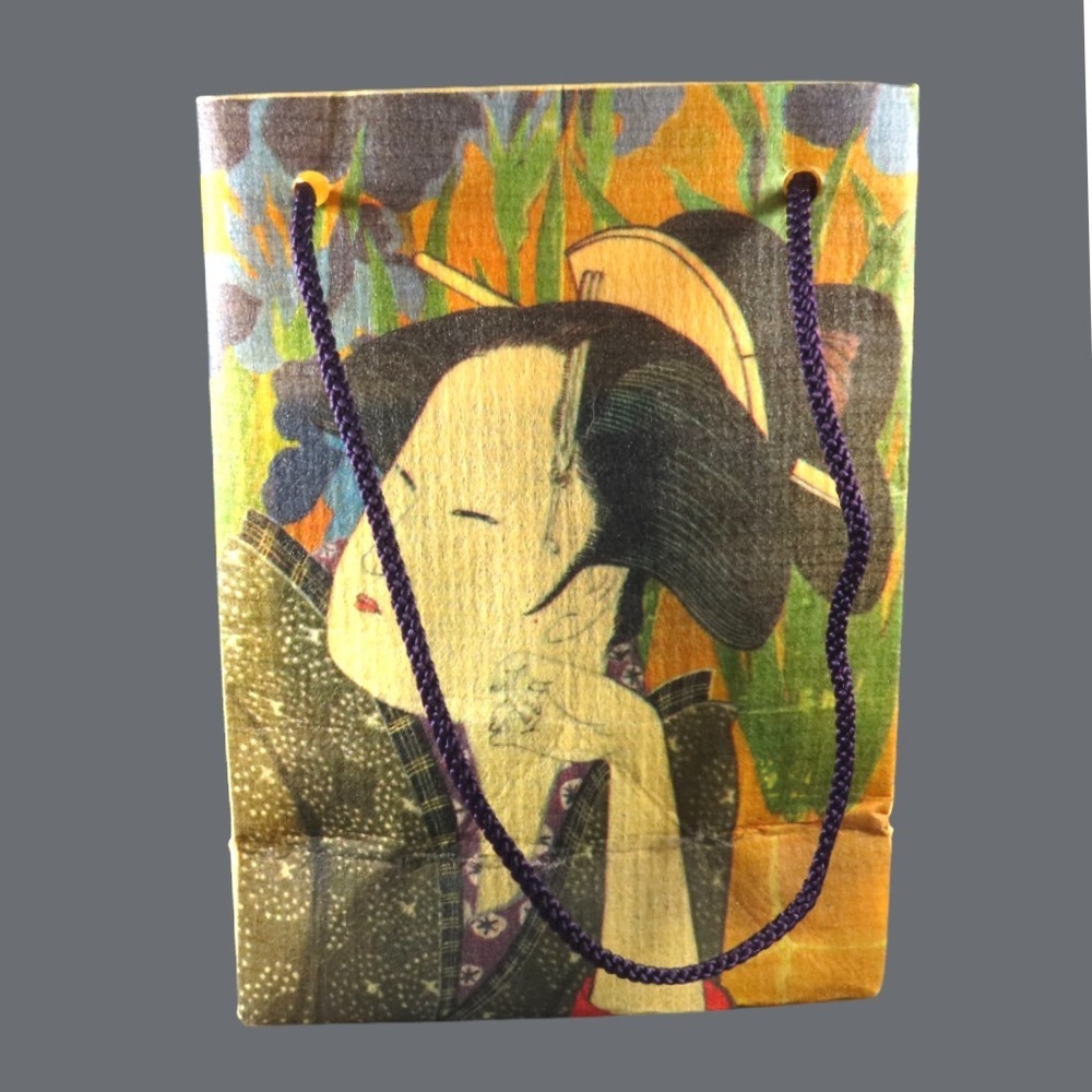 VTG Neiman Marcus GEISHA JAPANESE GIFT BAG Rice Paper? UKIYO-E WOODBLOCK Print